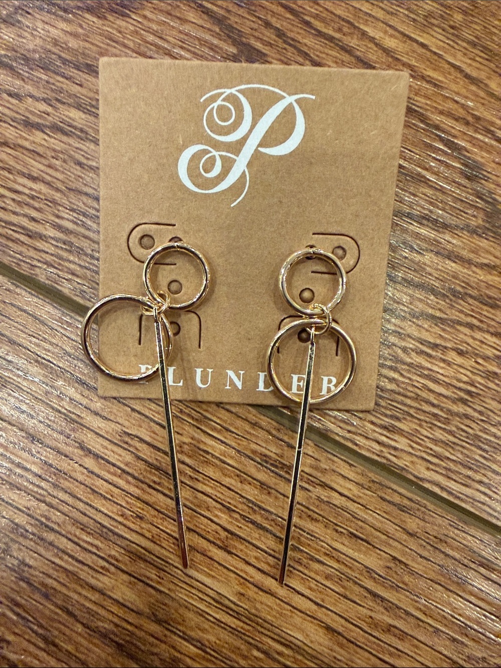 Plunder Gold Linked Hoop Bar Drop Earrings